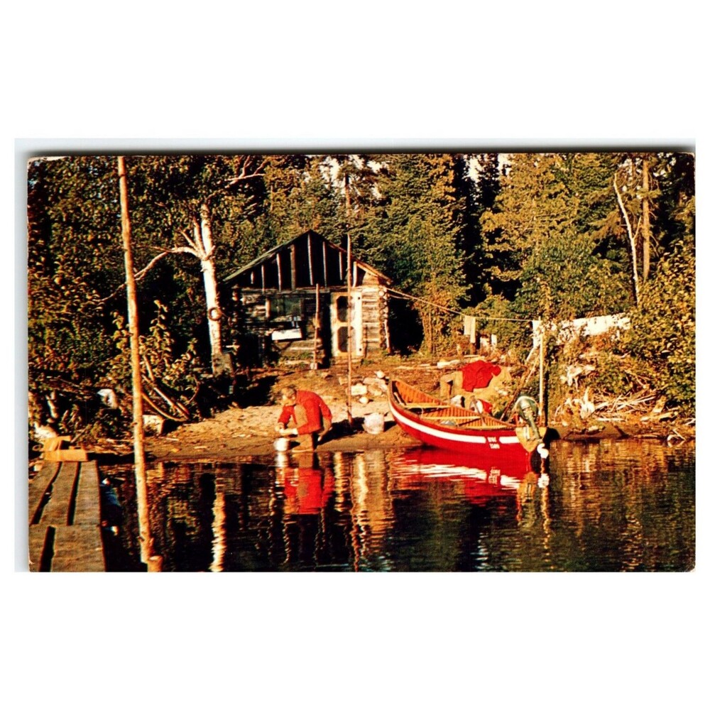 1964 Alex Wilson Spectrome Color Postcard Rustic Cabin Lake Canoe Dryden ONT